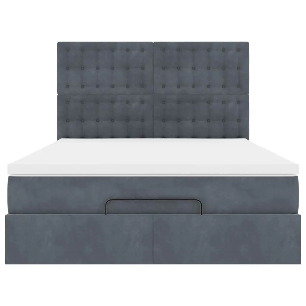 Ottoman Bed Queen with Pocket Spring Mattress Topper Hydraulic Lift Storage Grey Velvet