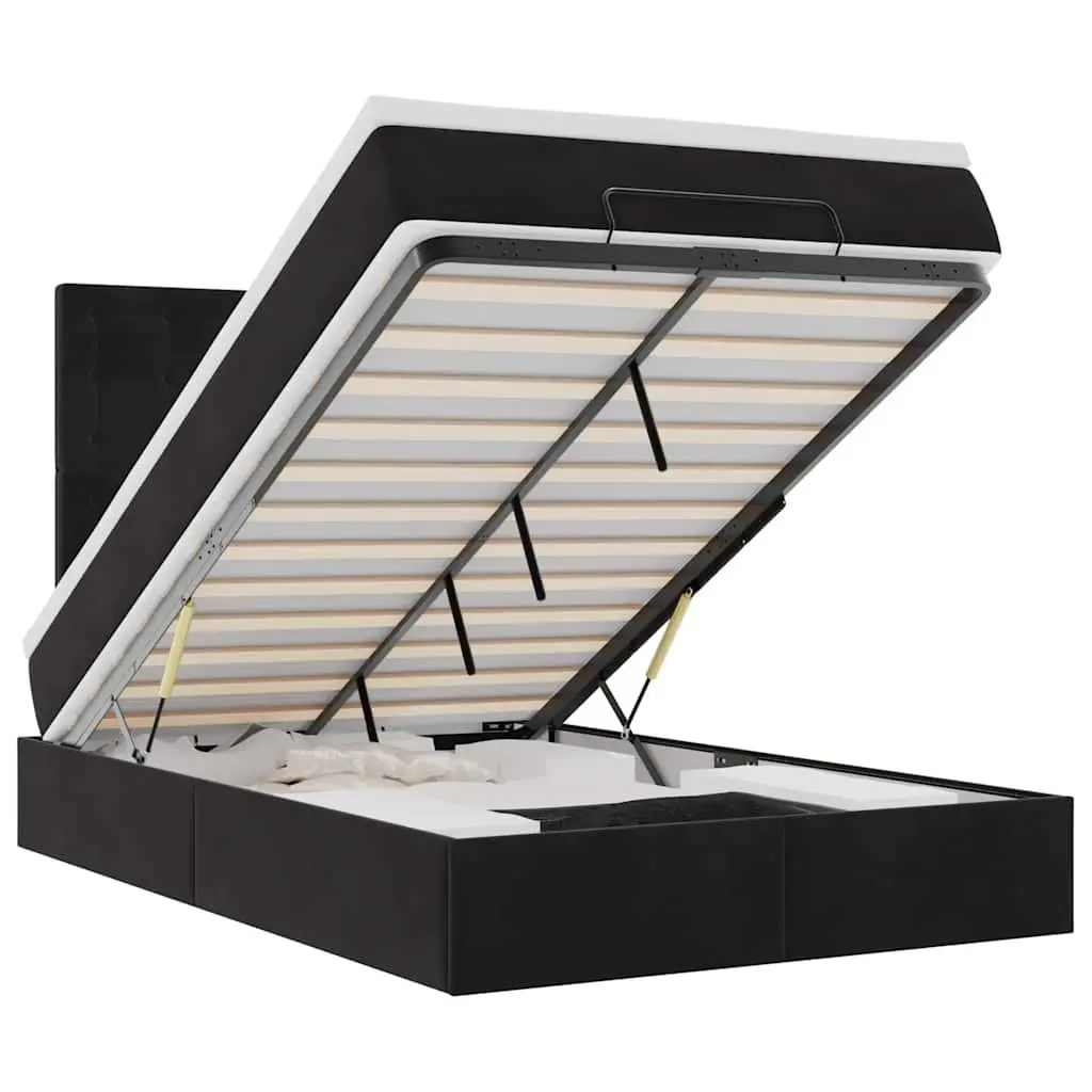 Ottoman Bed with Pocket Spring Mattresses & LED Lights King Single Black Velvet