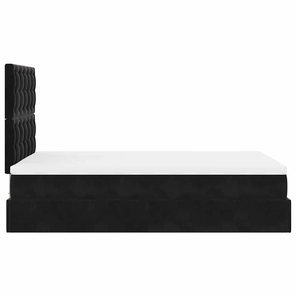 Ottoman Bed with Pocket Spring Mattresses & LED Lights King Single Black Velvet