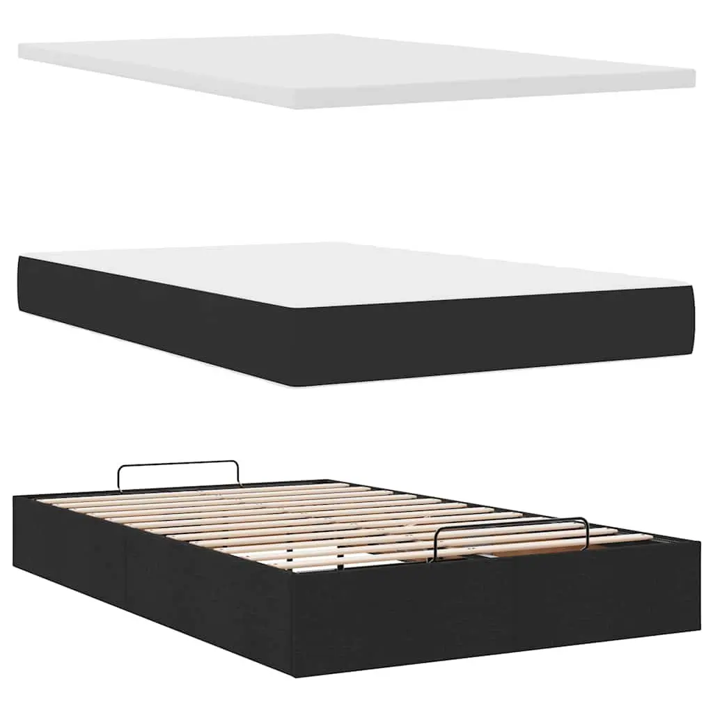 Ottoman Bed with Pocket Spring Mattresses & LED Lights King Single Black Velvet