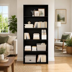 Reliable Black Engineered Wood Bookshelf - Your Practical Storage