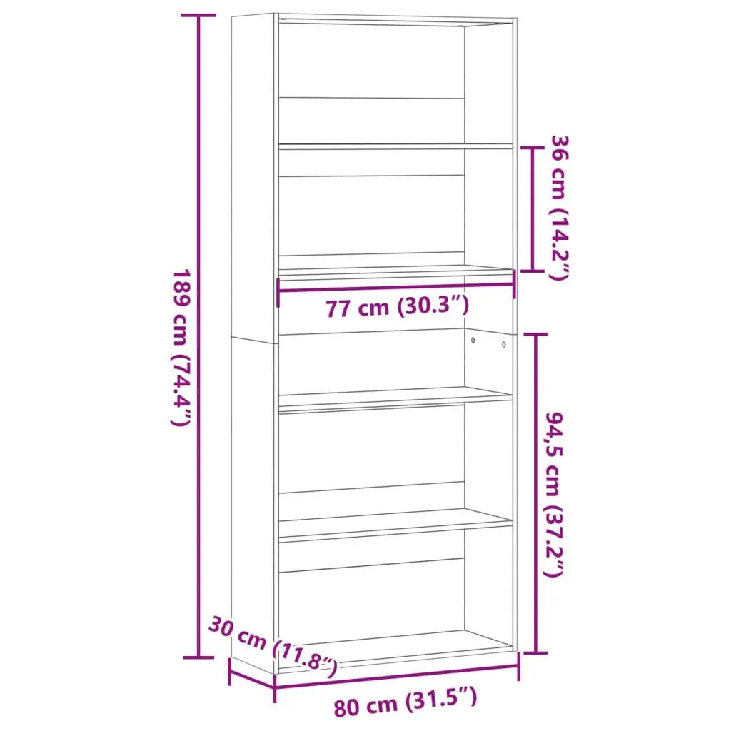 Book Cabinet Black 80x30x189cm Bookcase Storage Shelf Room Divider 5