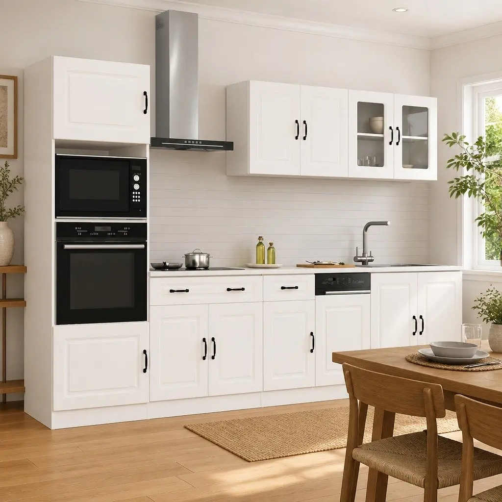 7 Piece Kitchen Cabinet Set White Storage Engineered Wood Adjustable Feet