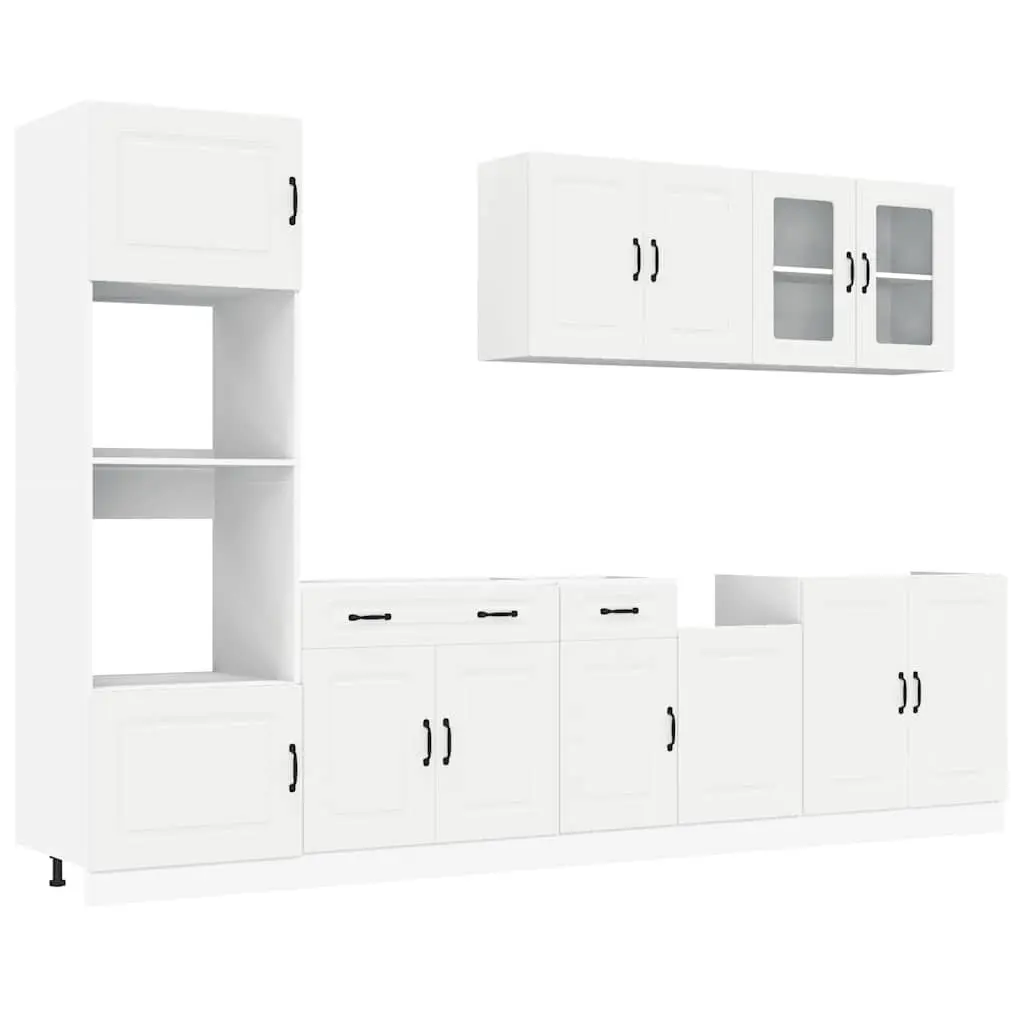 7 Piece Kitchen Cabinet Set White Storage Engineered Wood Adjustable Feet