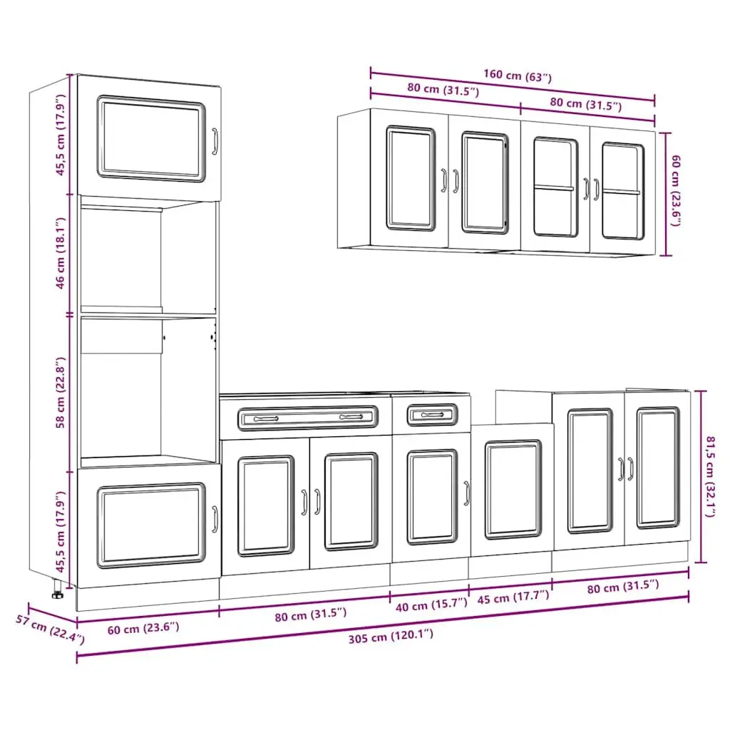 7 Piece Kitchen Cabinet Set White Storage Engineered Wood Adjustable Feet