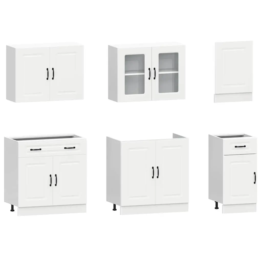 7 Piece Kitchen Cabinet Set White Storage Engineered Wood Adjustable Feet