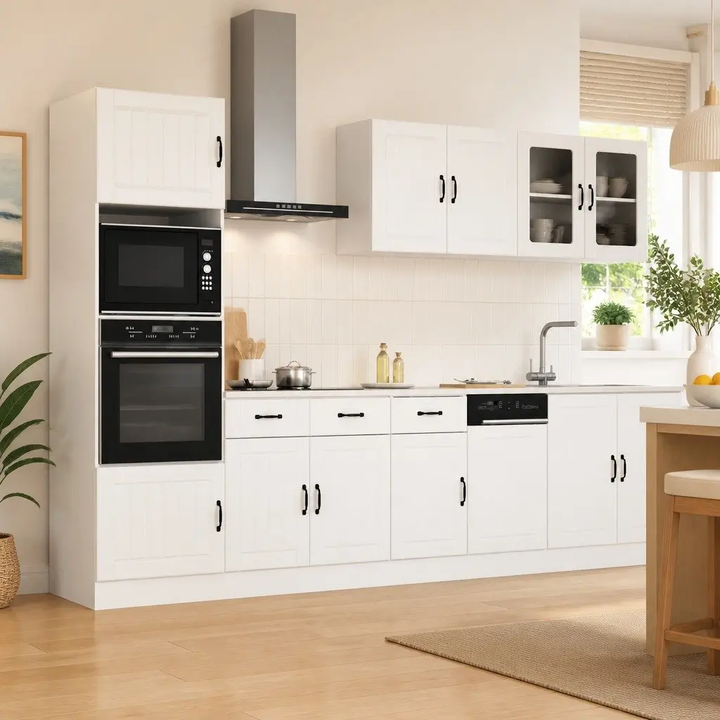 7 Piece Kitchen Cabinet Set White Storage Furniture Engineered Wood Adjustable Feet