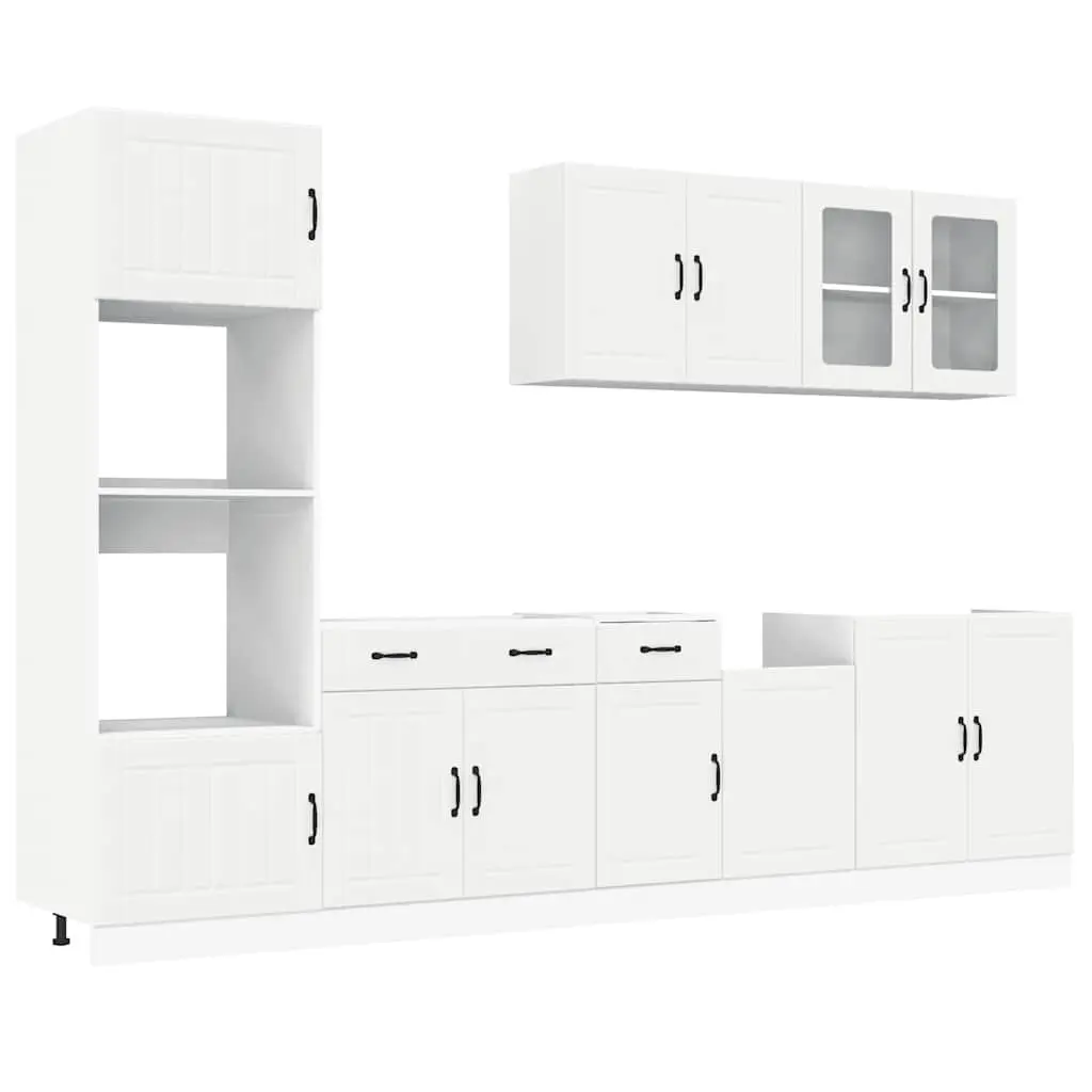 7 Piece Kitchen Cabinet Set White Storage Furniture Engineered Wood Adjustable Feet