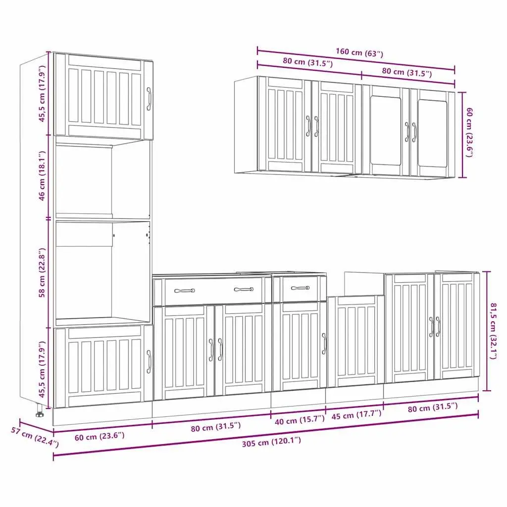 7 Piece Kitchen Cabinet Set White Storage Furniture Engineered Wood Adjustable Feet