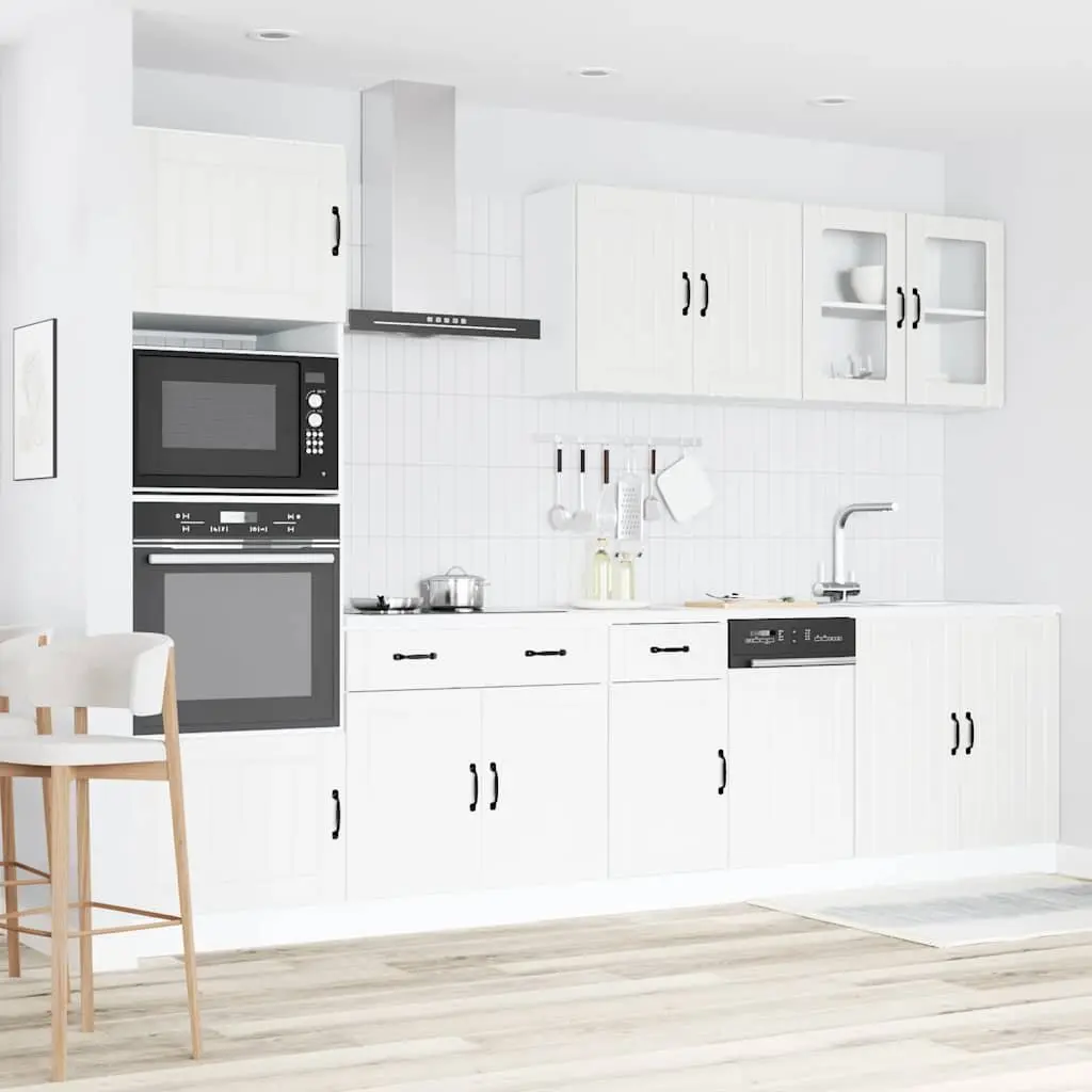 7 Piece Kitchen Cabinet Set White Storage Furniture Engineered Wood Adjustable Feet