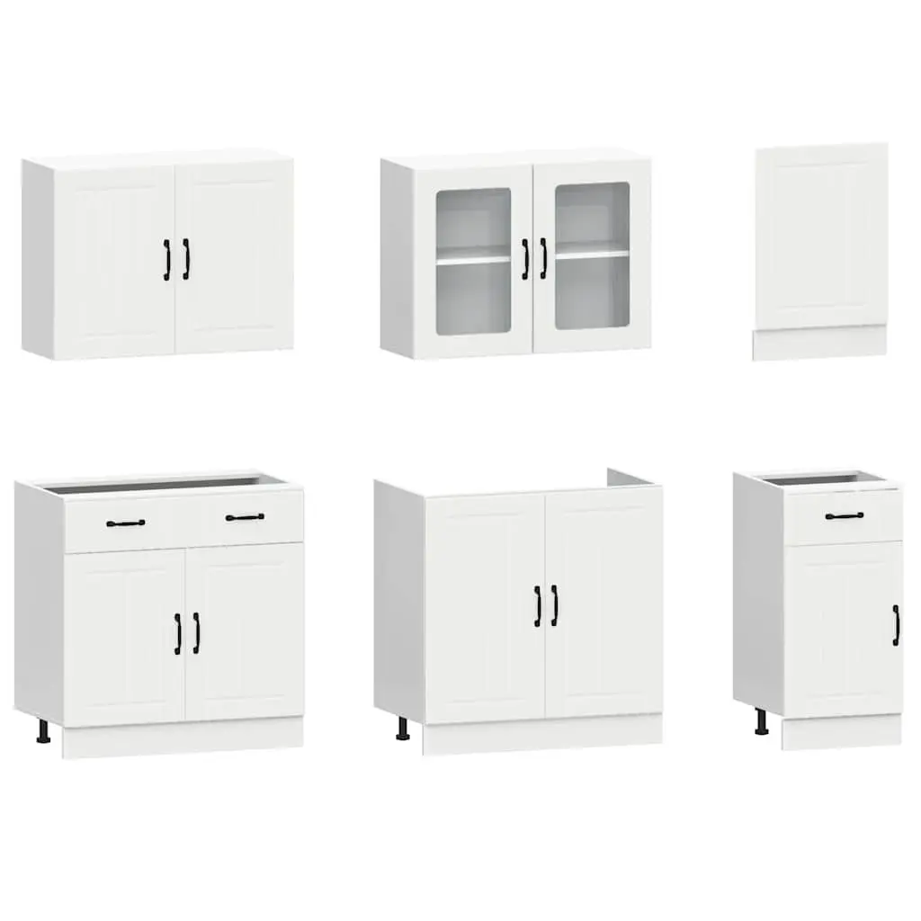 7 Piece Kitchen Cabinet Set White Storage Furniture Engineered Wood Adjustable Feet