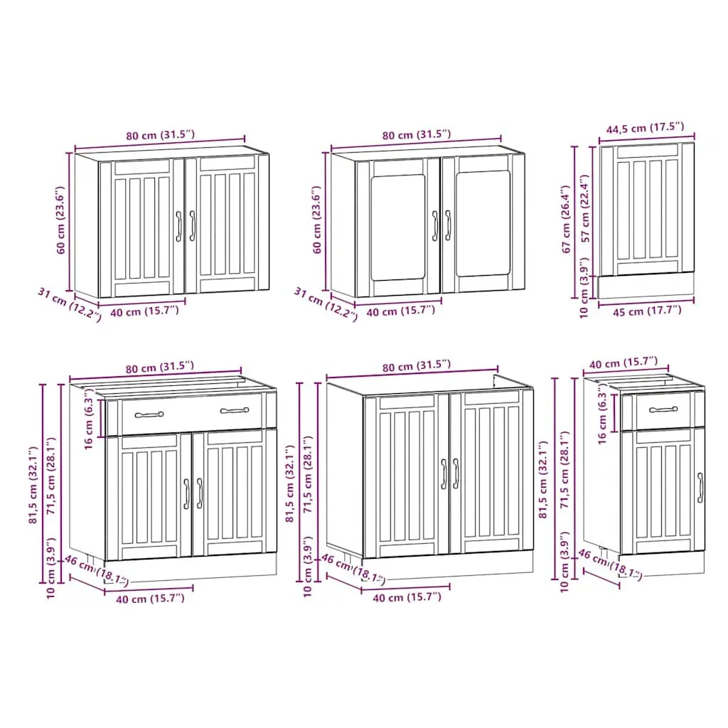 7 Piece Kitchen Cabinet Set White Storage Furniture Engineered Wood Adjustable Feet