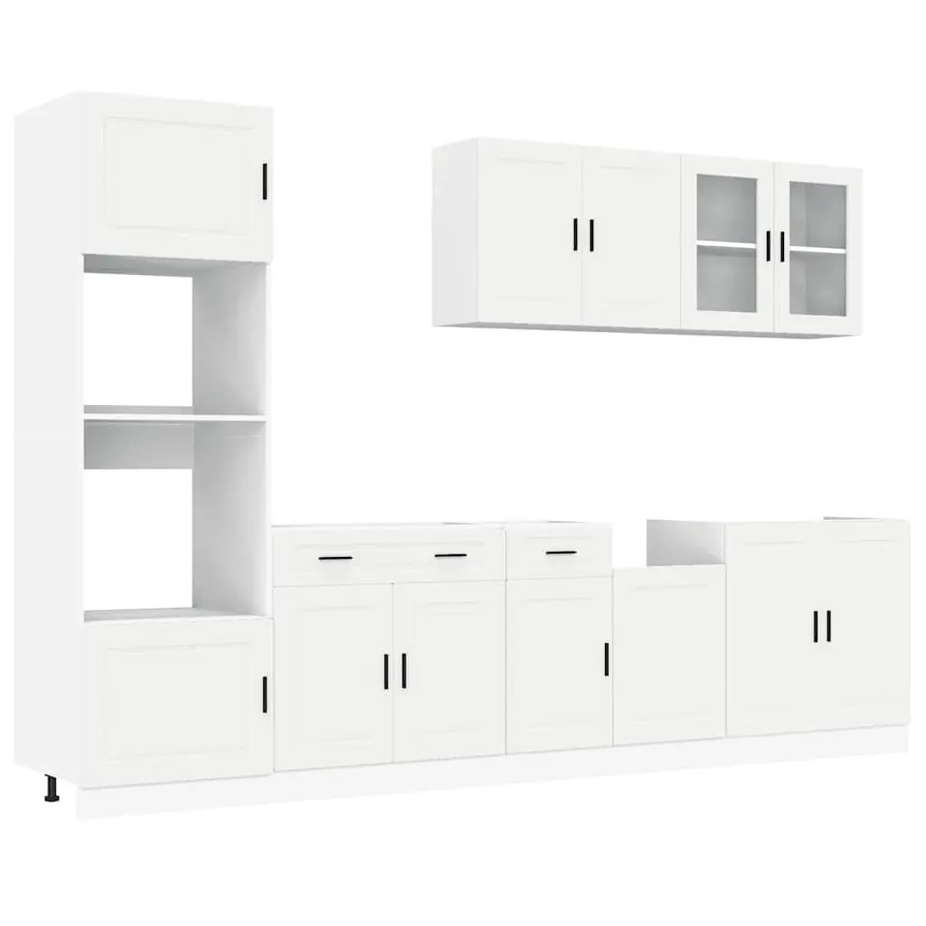 7 Piece Kitchen Cabinet Set White Storage Furniture Engineered Wood Adjustable
