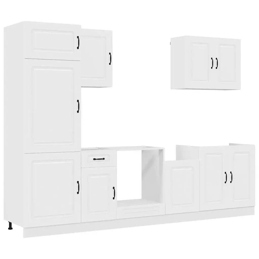 7 Piece Kitchen Cabinet Set White Storage Engineered Wood Furniture Compartments