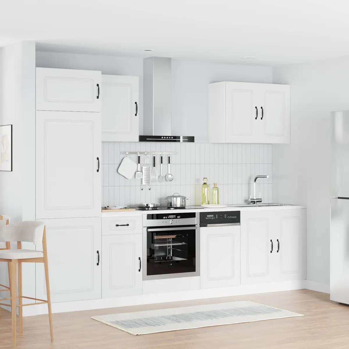 7 Piece Kitchen Cabinet Set White Storage Engineered Wood Furniture Compartments
