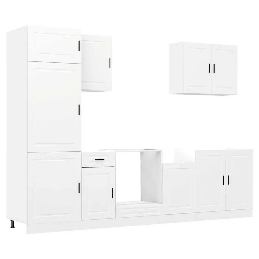 7 Piece Kitchen Cabinet Set White Engineered Wood Storage Cupboard