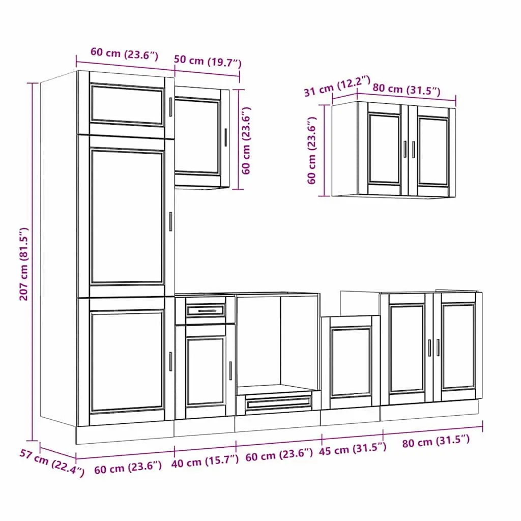 7 Piece Kitchen Cabinet Set White Engineered Wood Storage Cupboard