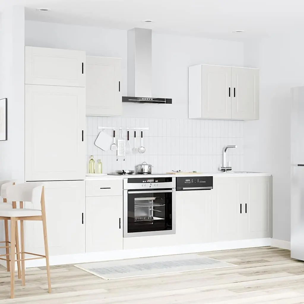 7 Piece Kitchen Cabinet Set White Engineered Wood Storage Cupboard