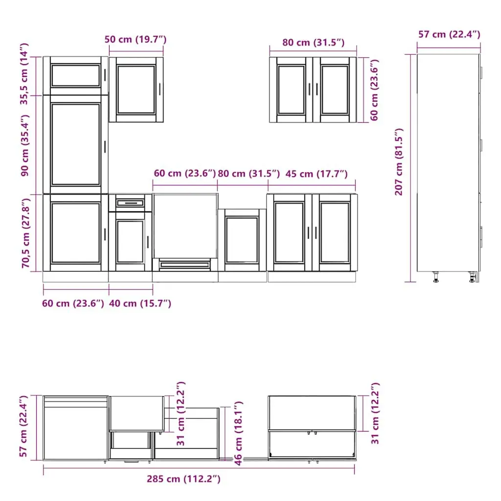 7 Piece Kitchen Cabinet Set White Engineered Wood Storage Cupboard