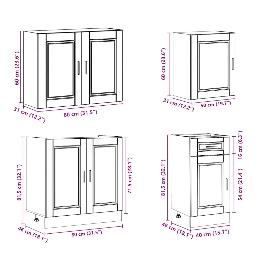 7 Piece Kitchen Cabinet Set White Engineered Wood Storage Cupboard