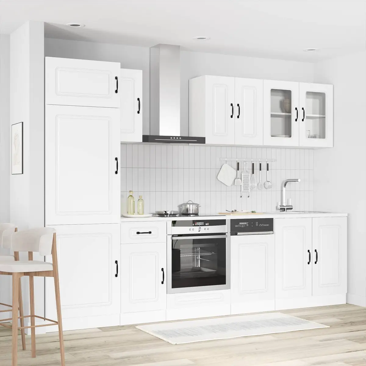 8 Piece Kitchen Cabinet Set White Engineered Wood Storage Cupboard Furniture