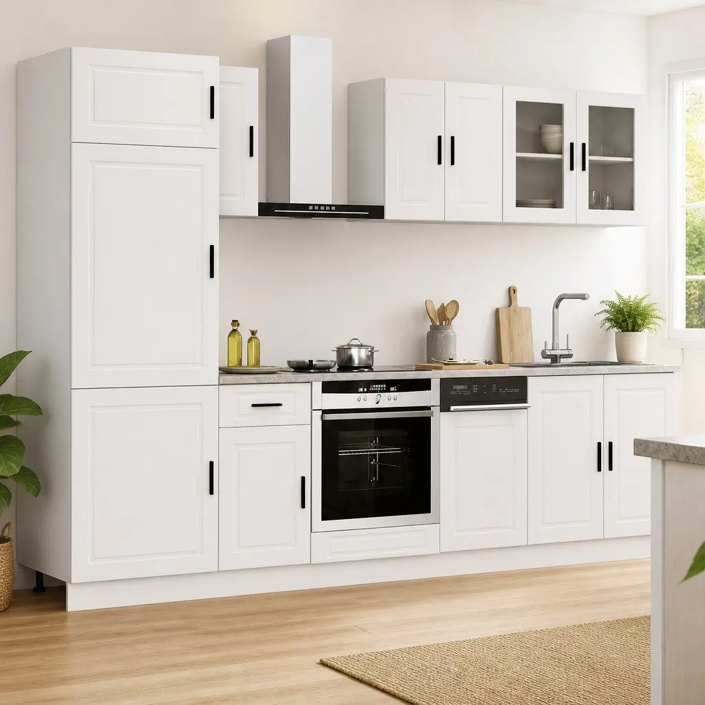 Kitchen Cabinet Set 8 Piece White Storage Cupboard Engineered Wood
