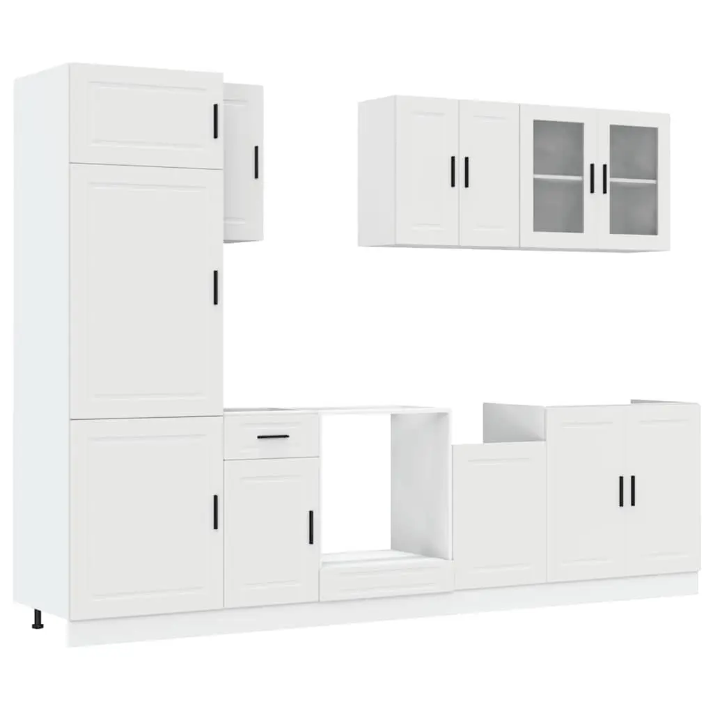 Kitchen Cabinet Set 8 Piece White Storage Cupboard Engineered Wood