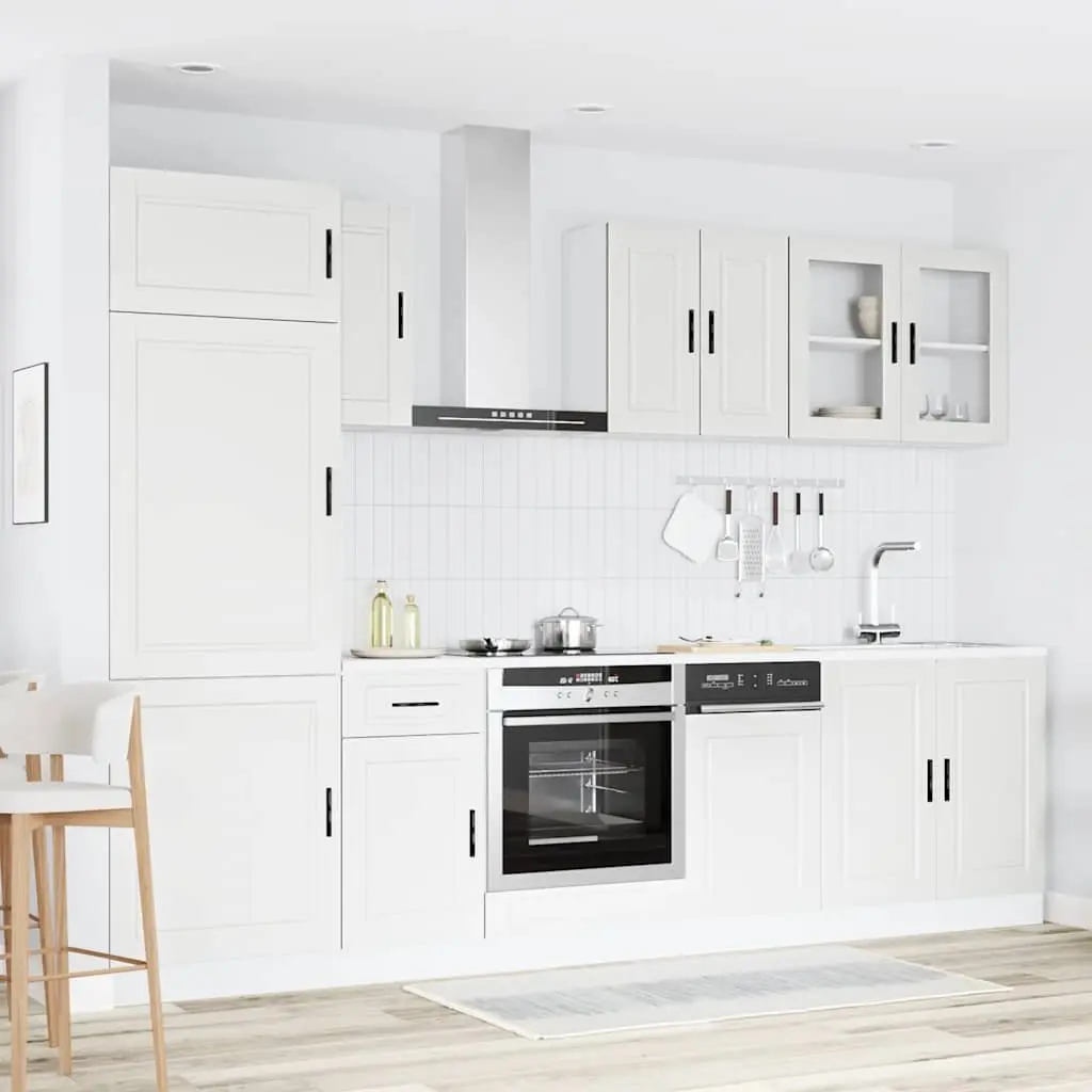 Kitchen Cabinet Set 8 Piece White Storage Cupboard Engineered Wood