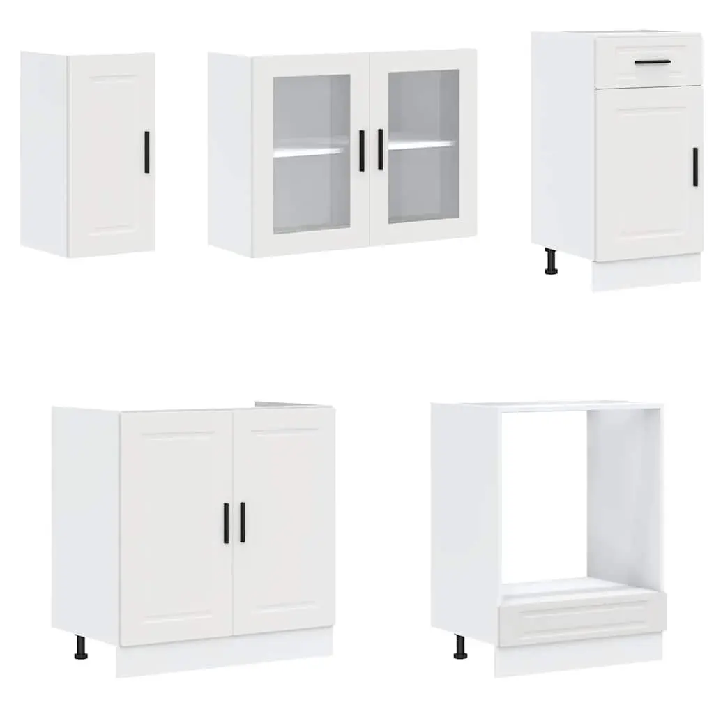 Kitchen Cabinet Set 8 Piece White Storage Cupboard Engineered Wood