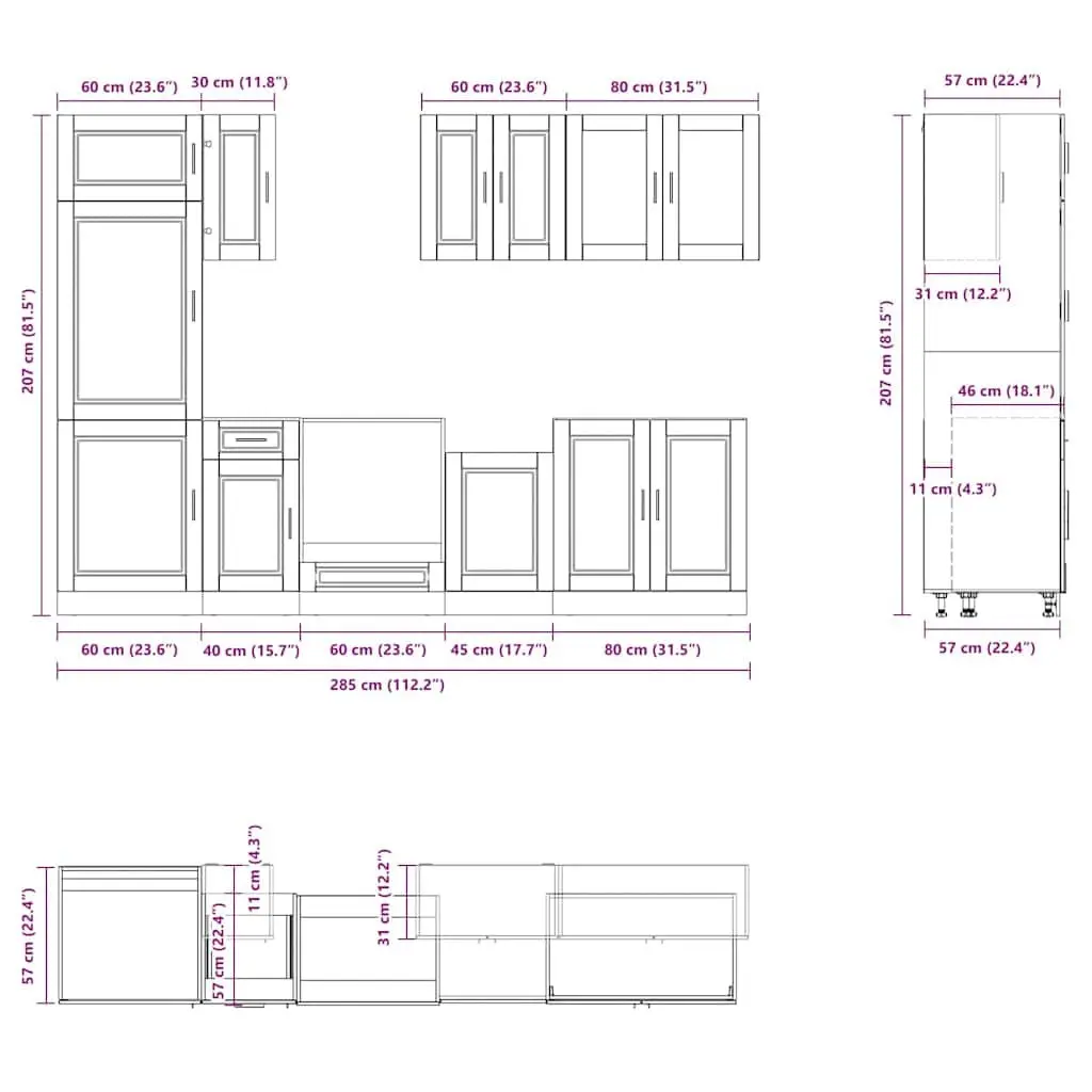 Kitchen Cabinet Set 8 Piece White Storage Cupboard Engineered Wood