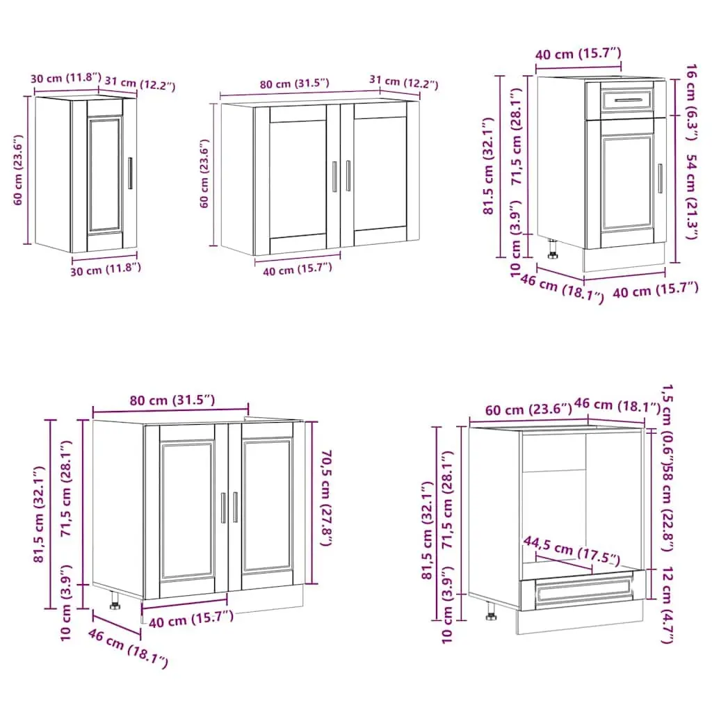 Kitchen Cabinet Set 8 Piece White Storage Cupboard Engineered Wood