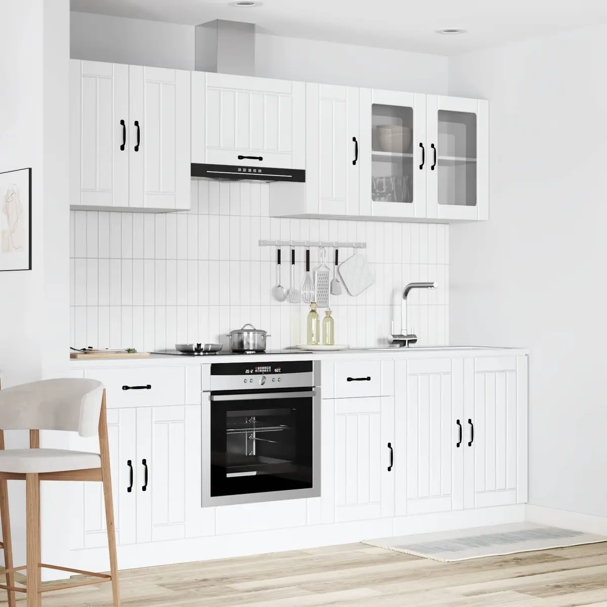 8 Piece Kitchen Cabinet Set White Storage Cupboard Engineered Wood