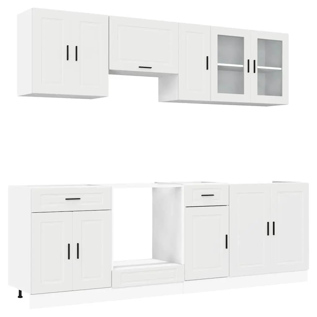 Kitchen Cabinet Set 8 Piece White Storage Engineered Wood Cupboard Unit