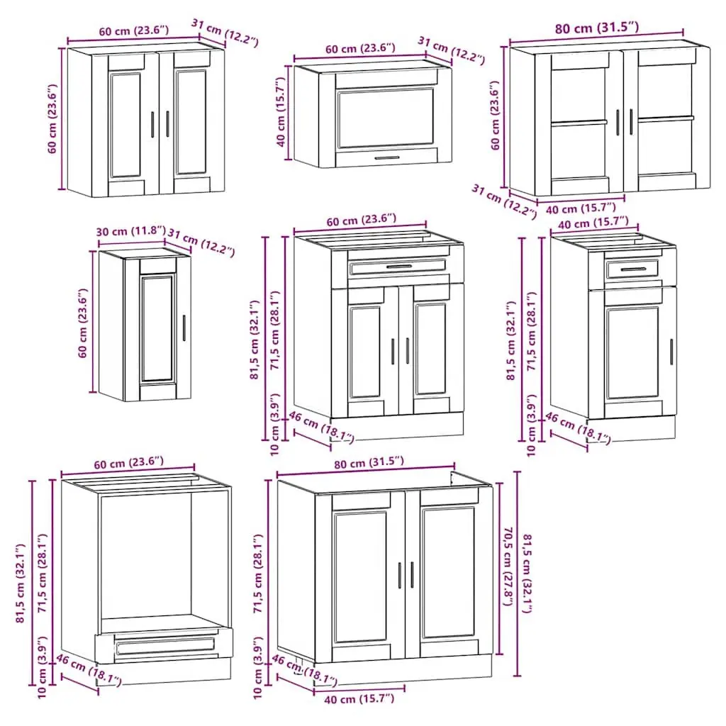 Kitchen Cabinet Set 8 Piece White Storage Engineered Wood Cupboard Unit