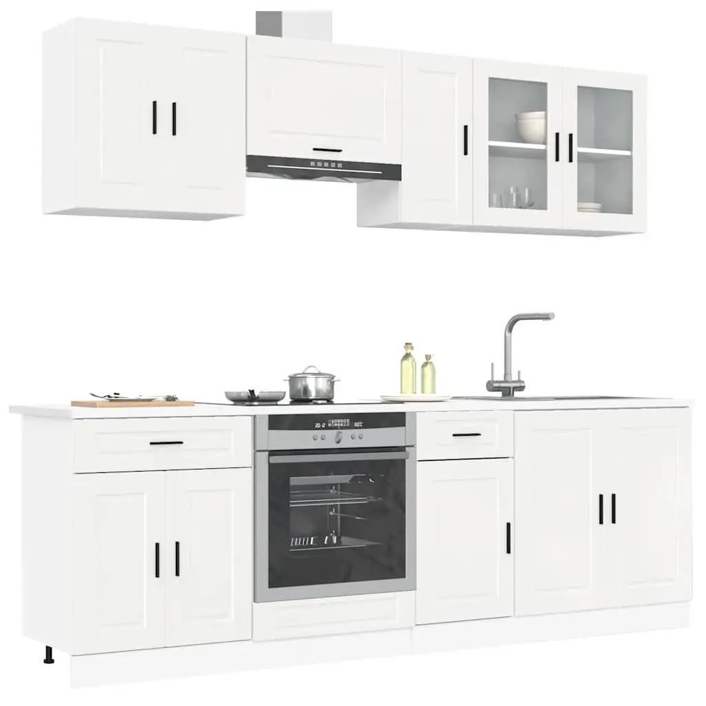 8 Piece Kitchen Cabinet Set Storage Cupboard White High Gloss Engineered Wood