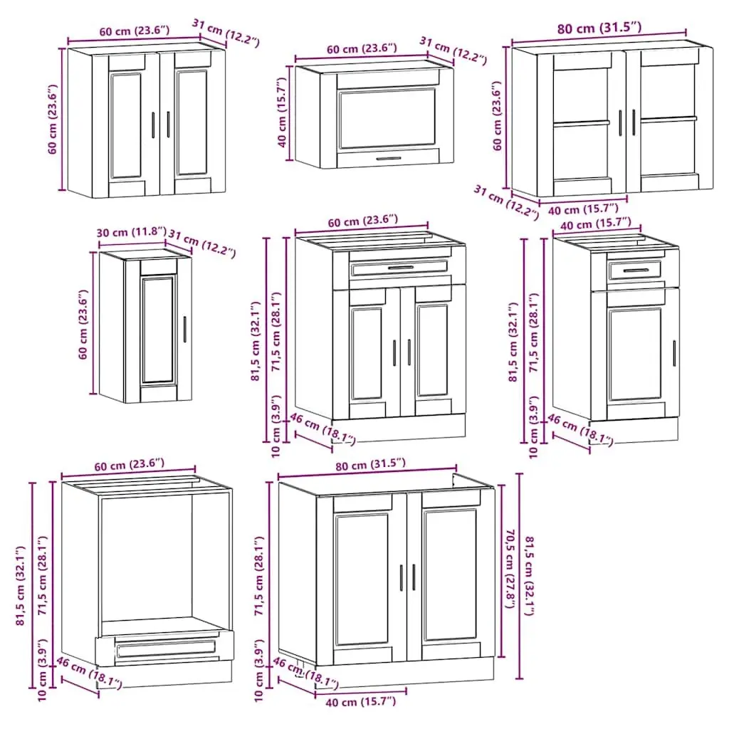 8 Piece Kitchen Cabinet Set Storage Cupboard White High Gloss Engineered Wood