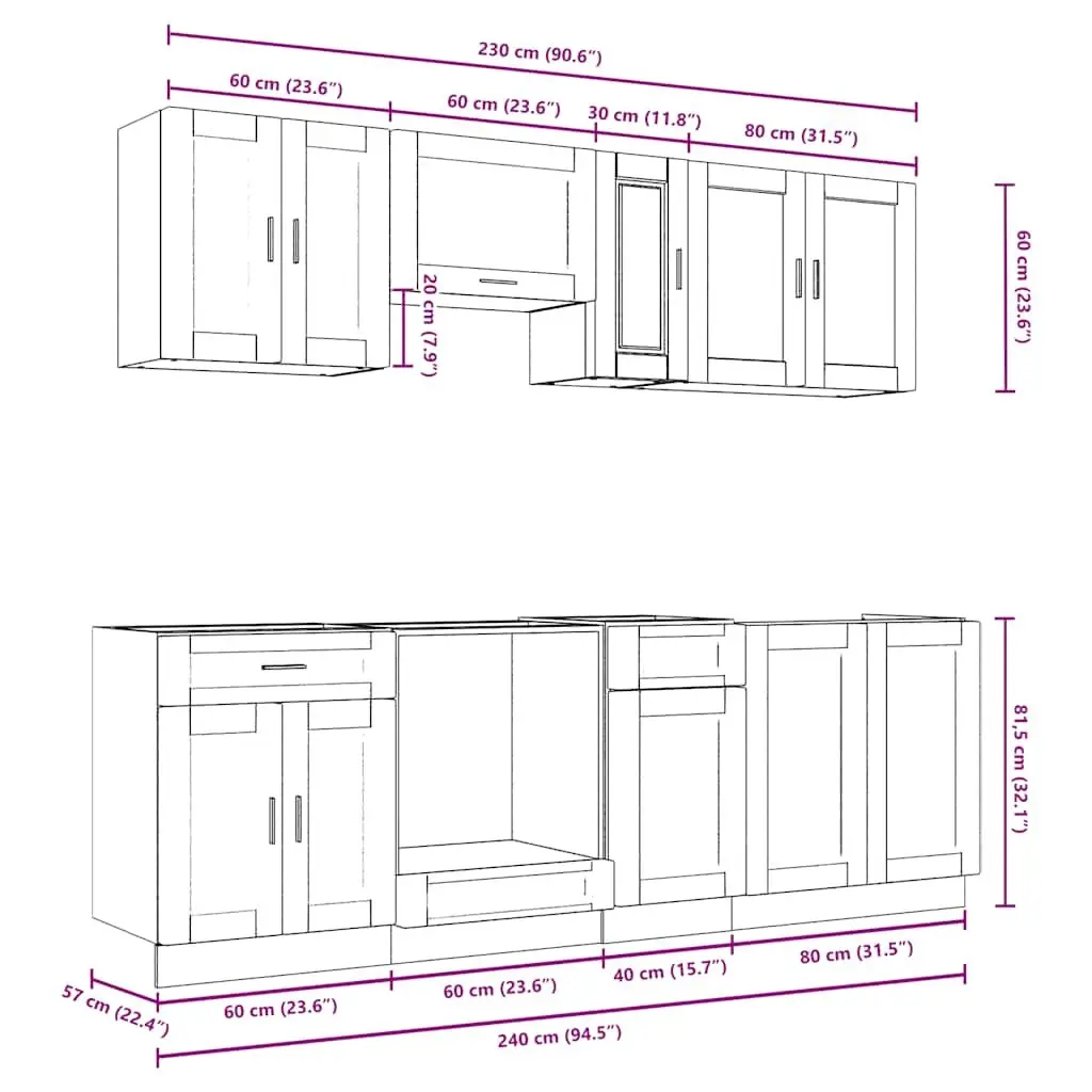 8 Piece Kitchen Cabinet Set Storage Cupboard White High Gloss Engineered Wood