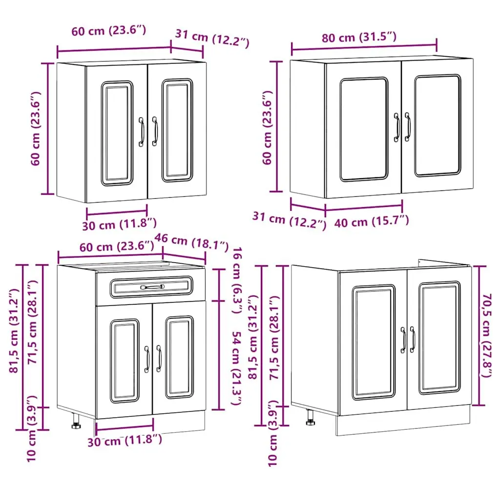 Kitchen Cabinet Set 4 Piece White Engineered Wood Storage Cupboards