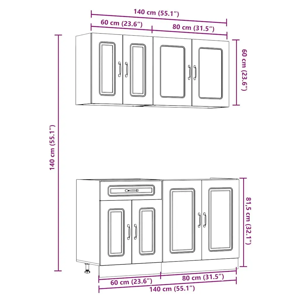 Kitchen Cabinet Set 4 Piece White Engineered Wood Storage Cupboards