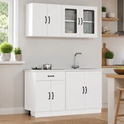 Kitchen Cabinet Set 4 Piece White Storage Engineered Wood Cupboard Furniture