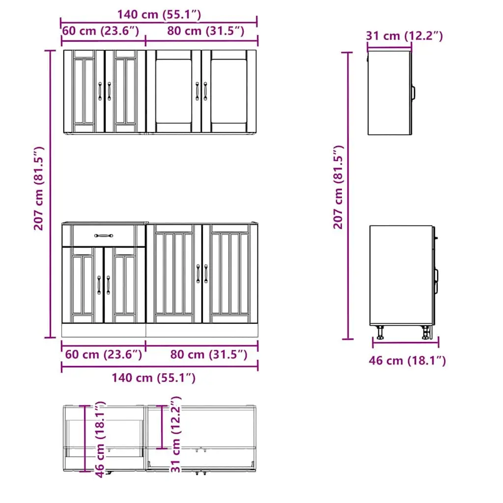4-Piece Kitchen Cabinet Set in White