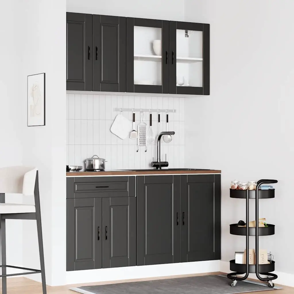 4 Piece Kitchen Cabinet Set Storage Cupboards Engineered Wood Adjustable Black