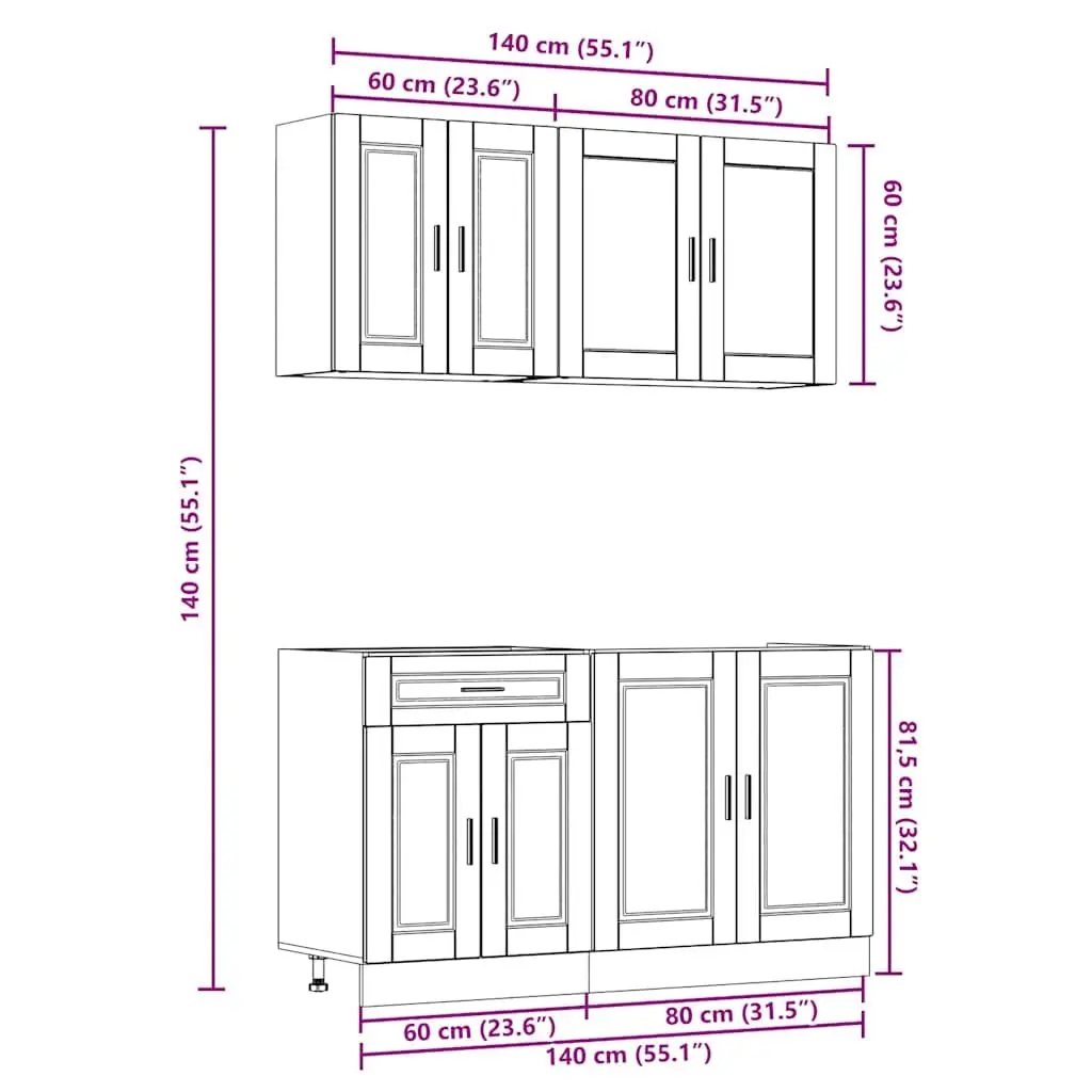 4 Piece Kitchen Cabinet Set Storage Cupboards Engineered Wood Adjustable Black