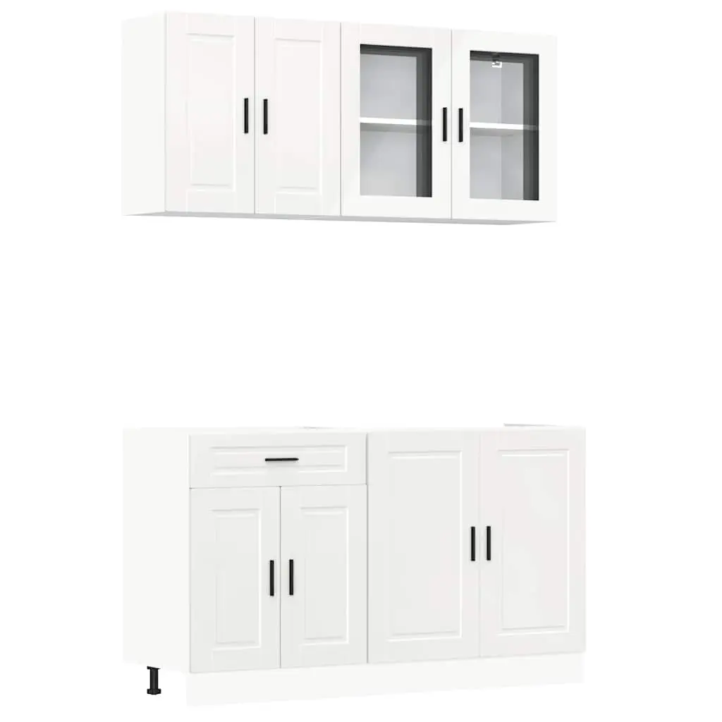 4 Piece Kitchen Cabinet Set White High Gloss Engineered Wood Storage Cupboard