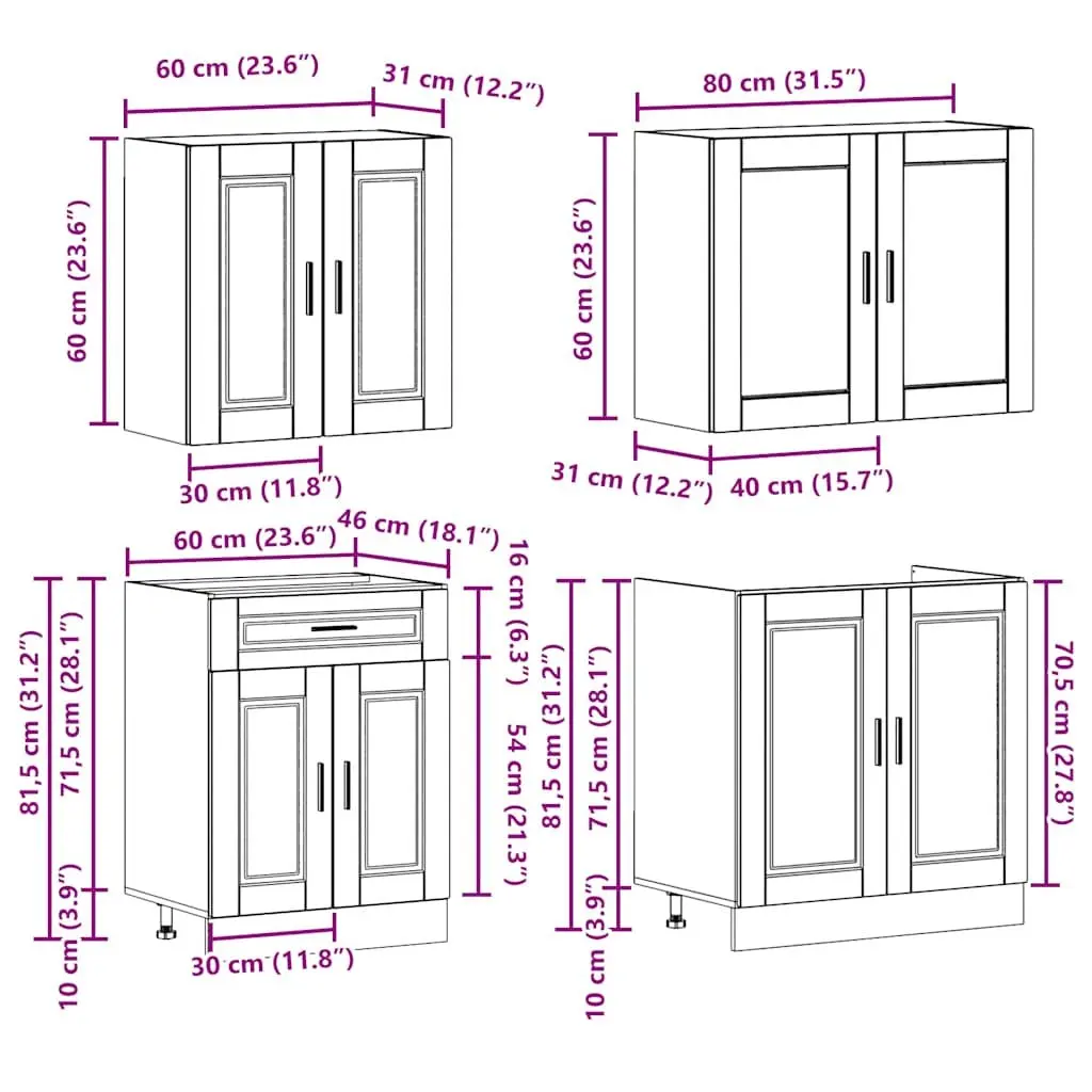 4 Piece Kitchen Cabinet Set White High Gloss Engineered Wood Storage Cupboard