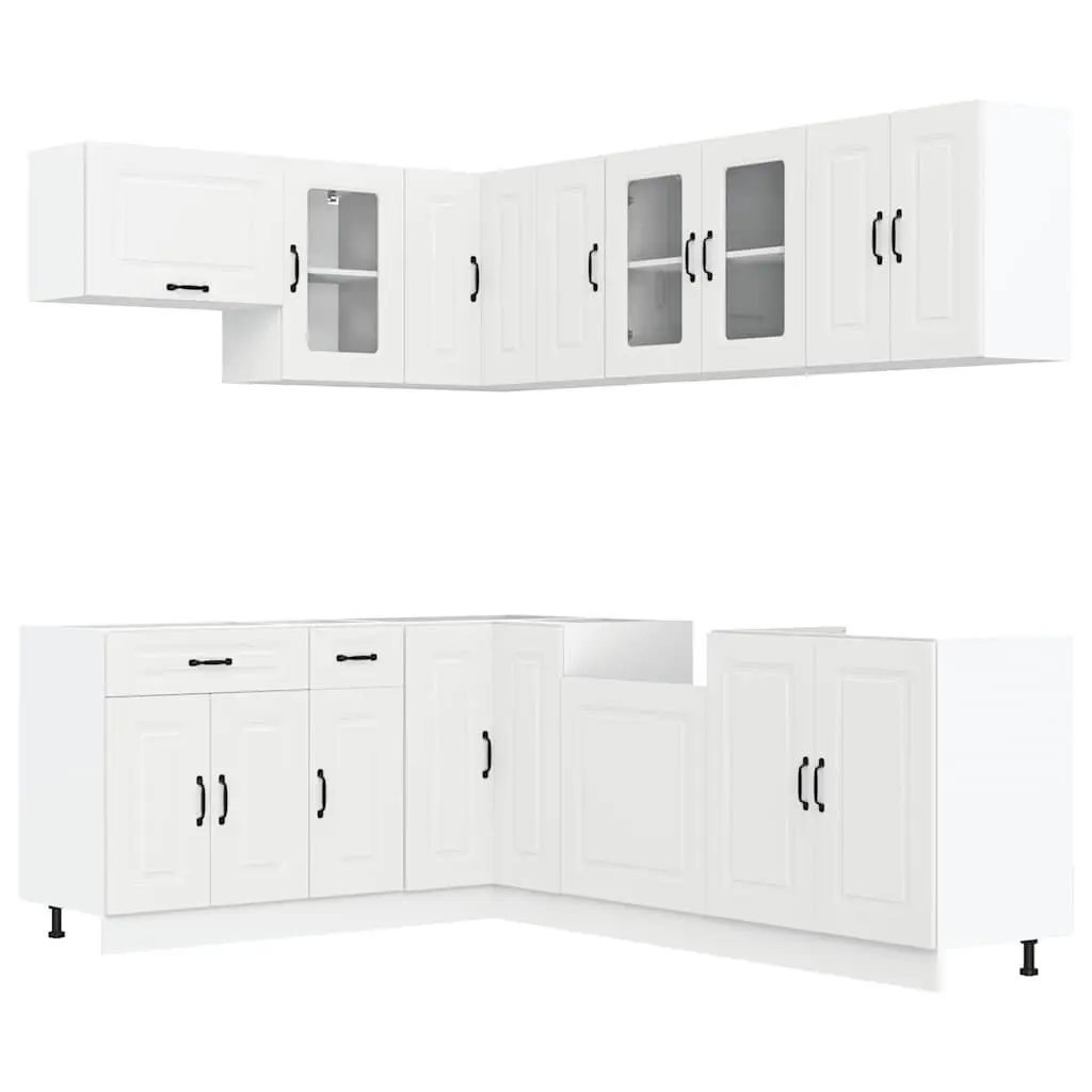 Kitchen Cabinet Set 11 Piece White Storage Engineered Wood Adjustable Feet