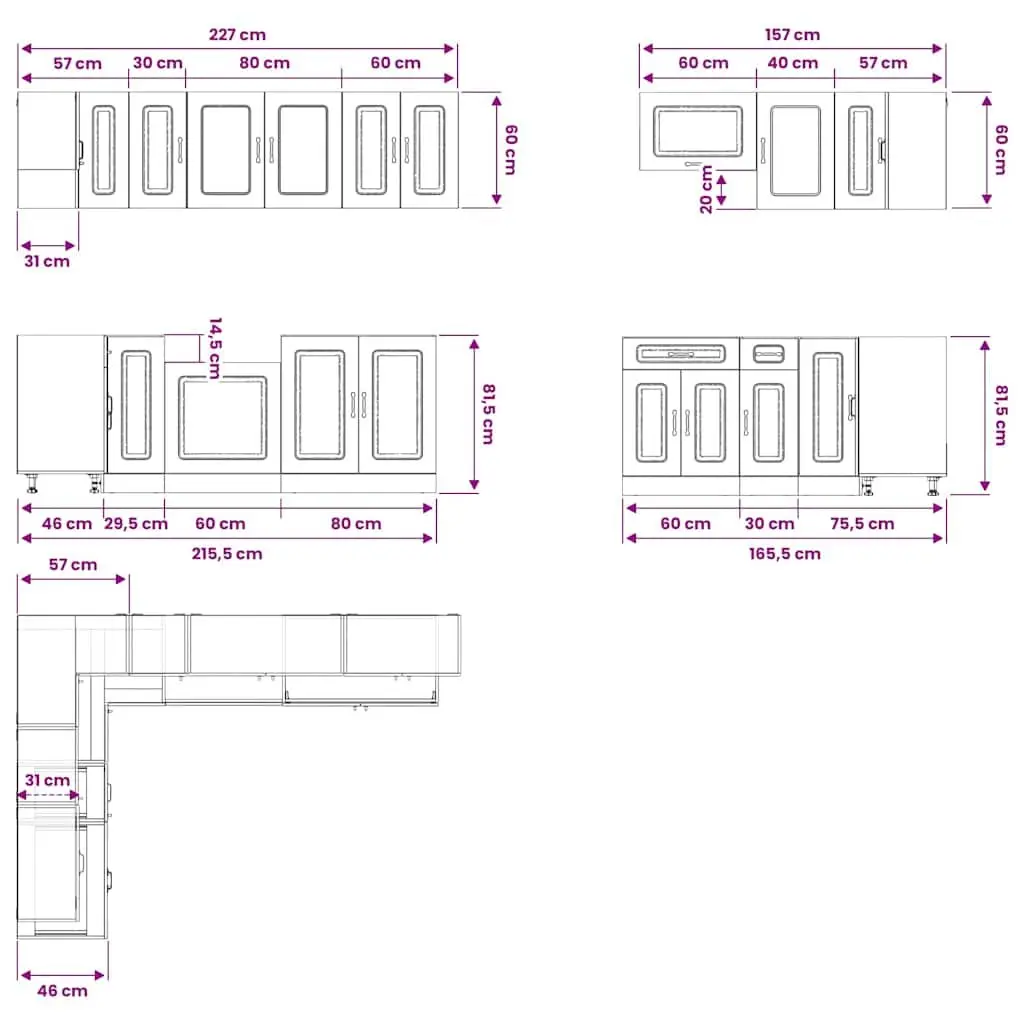 Kitchen Cabinet Set 11 Piece White Storage Engineered Wood Adjustable Feet