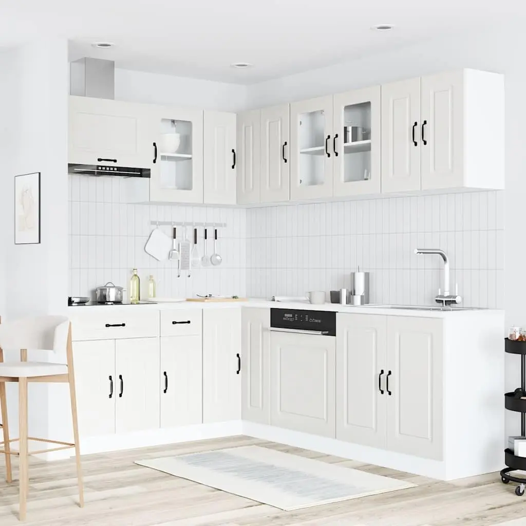 Kitchen Cabinet Set 11 Piece White Storage Engineered Wood Adjustable Feet