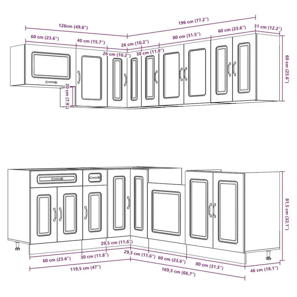 Kitchen Cabinet Set 11 Piece White Storage Engineered Wood Adjustable Feet