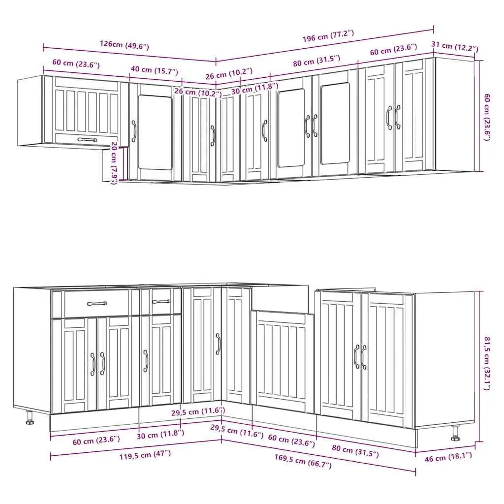 Kitchen Cabinet Set 11 Piece Storage Cupboards Engineered Wood White
